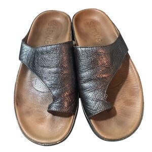 Strive Metallic‎ Pewter Leather Toe Post Thong Comfort Slide Sandals